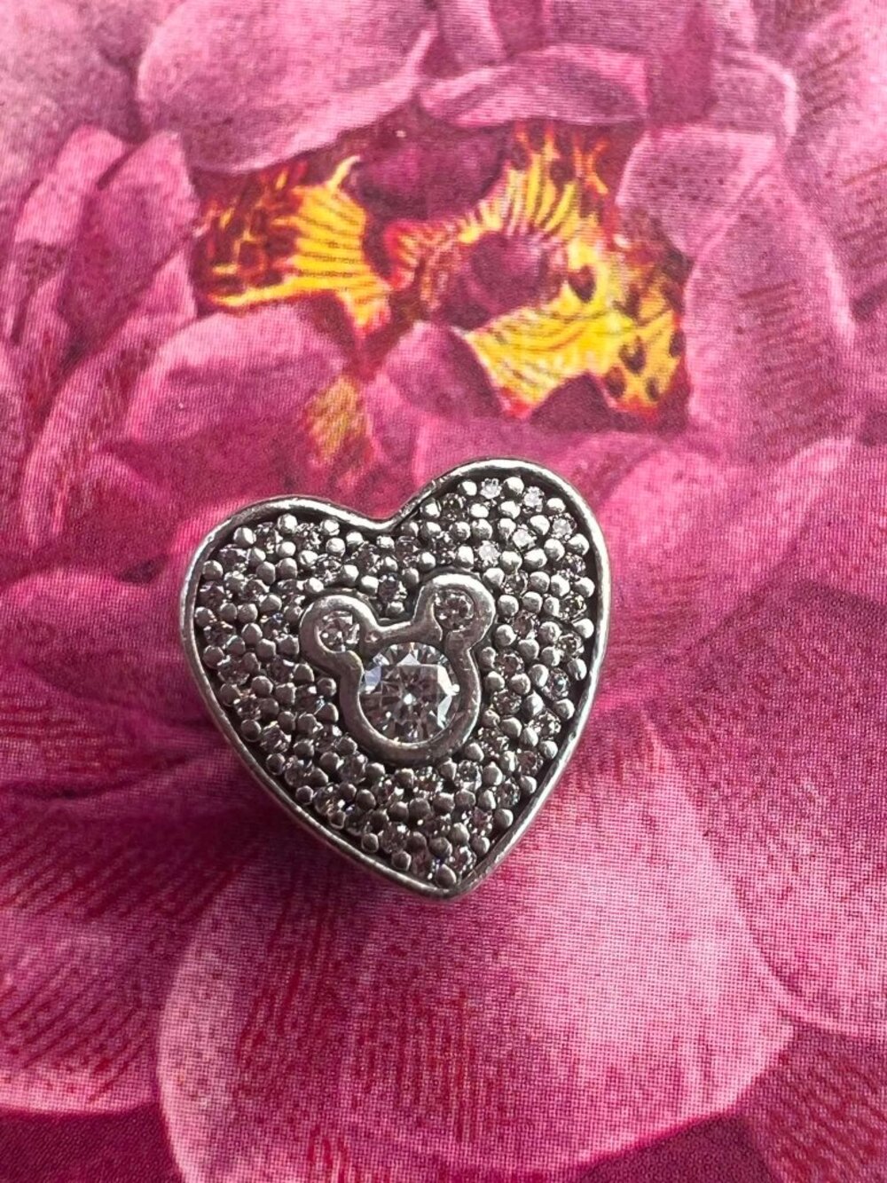 Authentic Pandora Disney Mickey & Minnie Sparkling Heart Charm #792049CZ